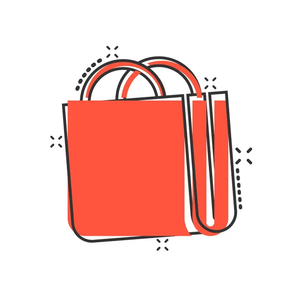 购物袋图标在喜剧风格 手袋卡通符号矢量插图白色孤立的背景 包飞溅效果业务概念 — 图库矢量图片