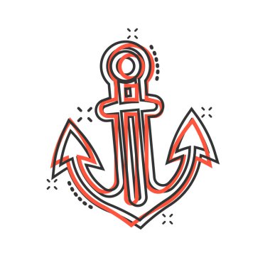 Çizgi roman tarzında bir tekne sunucusu simgesi. Beyaz izole edilmiş arka planda gemi kancası çizimi. Gemi ekipmanı sıçrama etkisi iş konsepti.