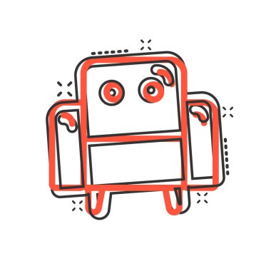 Çizgi roman tarzında sinema koltuğu ikonu. Koltuk karikatürü beyaz izole arkaplanda vektör çizimi. Tiyatro koltuğu sıçrama etkisi iş konsepti.