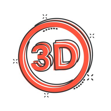 Çizgi roman tarzında 3D metin simgesi. Beyaz izole edilmiş arka planda kelime karikatürü vektör çizimi. Stereoskopik teknoloji su sıçratma etkisi iş konsepti.