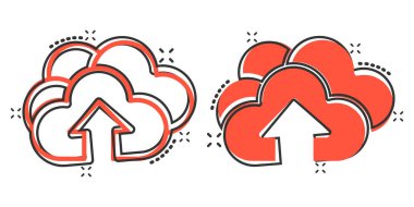 Çizgi roman tarzında dijital servis simgesi. Beyaz izole arkaplanda ağ bulutu çizimi. Bilgisayar teknolojisi iş dünyası kavramını su yüzüne çıkardı.