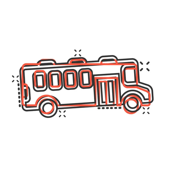 Ícone Ônibus Estilo Cômico Treinador Desenho Animado Ilustração Vetorial Fundo — Vetor de Stock