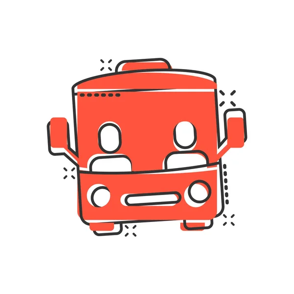 漫画風のバスアイコン 白い隔離された背景のコーチの漫画のベクトルイラスト 自動バス車スプラッシュ効果ビジネスコンセプト — ストックベクタ