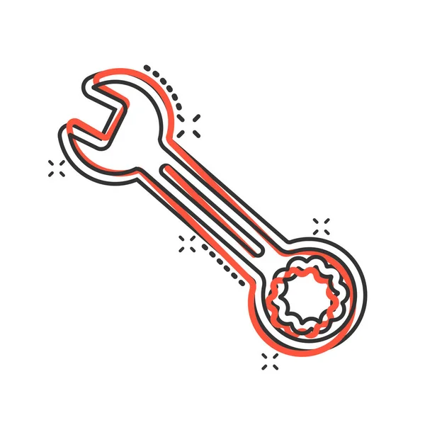 Icono Llave Inglesa Estilo Cómico Spanner Clave Ilustración Vectorial Dibujos — Vector de stock