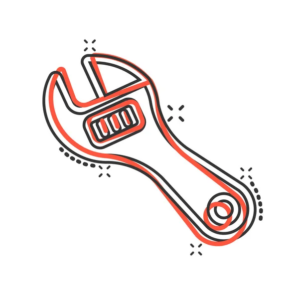 Wrench Icon Comic Style Spanner Key Cartoon Vector Illustration White — Stock Vector