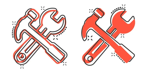 Llave Destornillador Icono Estilo Cómico Spanner Clave Ilustración Vectorial Dibujos — Vector de stock