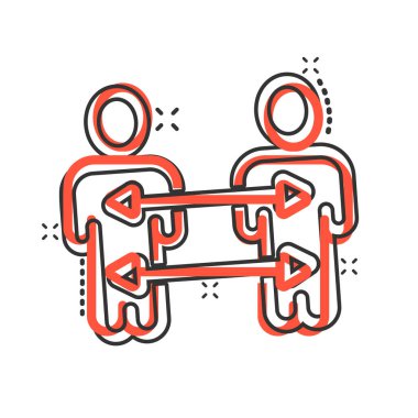 İnsanlar karikatür tarzında ikon gönderiyorlar. Beyaz arka planda iş iletişimi çizgi filmi vektör çizimi. Referans ekip çalışması etki iş kavramı.