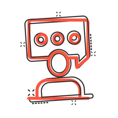 Çizgi roman tarzında konuşma balonu ikonu olan insanlar. Beyaz izole arkaplanda sohbet çizgi filmi vektör çizimi. Konuşma penceresi sıçrama etkisi iş konsepti.