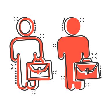 Çizgi roman tarzında evrak çantası ikonu olan bir iş adamı. İzole edilmiş beyaz arka planda insan temsilcisi karikatür çizimi. Çalışan Sıçrama Etkisi İş Konsepti.