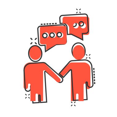 Komik bir jest ikonu. Beyaz izole edilmiş arka planda insanların el sıkışması çizgi film vektör çizimi. El sıkışma, sıçrama etkisi iş konsepti.