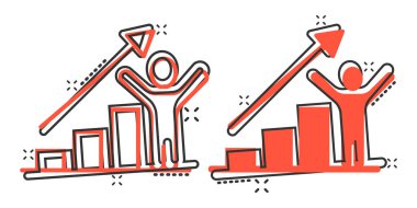 Çizgi roman tarzında büyüyen ok ikonu olan insanlar. Beyaz izole edilmiş arka planda çalışma stratejisi çizimi. Ofis eğitimi su sıçratma etkisi iş kavramı.