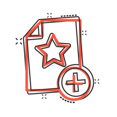 Çizgi roman tarzında yıldız simgesine sahip belge. Beyaz izole edilmiş arkaplanda dilek listesi çizimi. Favori satın alma sıçrama etkisi iş konsepti.