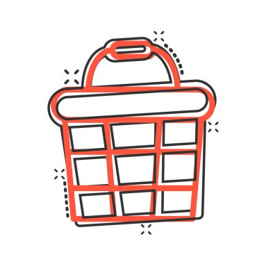 Çizgi roman tarzında araba simgesine ekle. Beyaz izole edilmiş arka planda alışveriş karikatürü vektör çizimi. Sepet sıçrama etkisi iş konsepti.