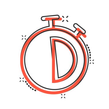 Çizgi roman tarzında saat simgesi. Beyaz izole edilmiş arka plandaki çizgi film vektör çizimini izleyin. Zamanlayıcı sıçrama etkisi iş konsepti.