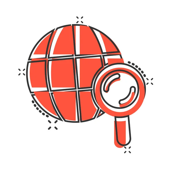 Globe Icône Recherche Dans Style Comique Illustration Vectorielle Dessin Animé — Image vectorielle