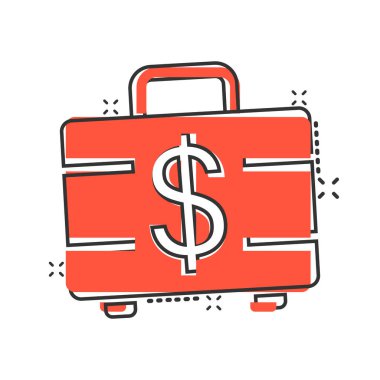 Para evrak çantası ikonu. Beyaz izole edilmiş arka planda para kutusu çizgi film vektör çizimi. Mali sıçrama etkisi iş konsepti.