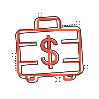 Para evrak çantası ikonu. Beyaz izole edilmiş arka planda para kutusu çizgi film vektör çizimi. Mali sıçrama etkisi iş konsepti.