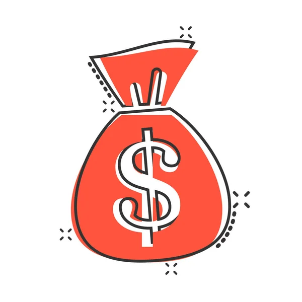 Ícone Saco Dinheiro Estilo Cômico Moneybag Com Dólar Desenho Animado — Vetor de Stock