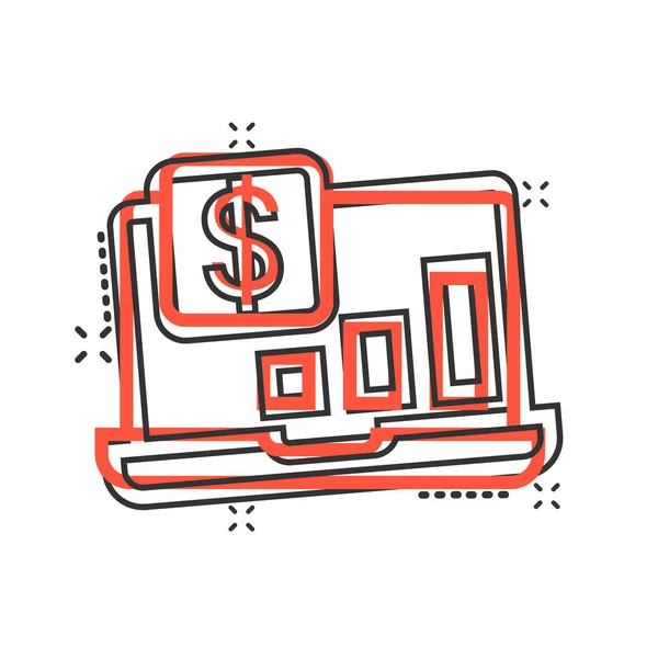 Ícone Gráfico Computador Portátil Estilo Cômico Dinheiro Diagrama Desenho Animado — Vetor de Stock