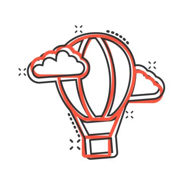Komik bir hava balonu ikonu. Beyaz izole arkaplanda Aerostat karikatür vektör çizimi. Uçan Ulaşım Etki Etkisi İş Konsepti.