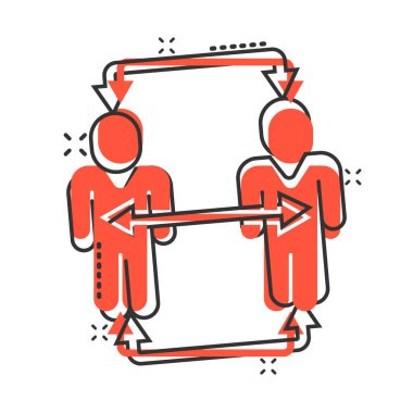 İnsanlar karikatür tarzında ikon gönderiyorlar. Beyaz arka planda iş iletişimi çizgi filmi vektör çizimi. Referans ekip çalışması etki iş kavramı.