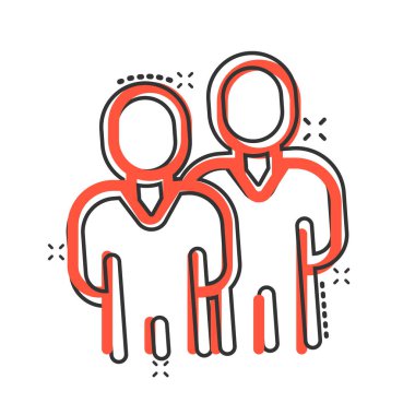 İnsanlar komik bir şekilde iletişim ikonu. İnsanlar beyaz arka planda vektör çizimleri yapıyor. Ortaklık su sıçratma etkisi iş kavramı.