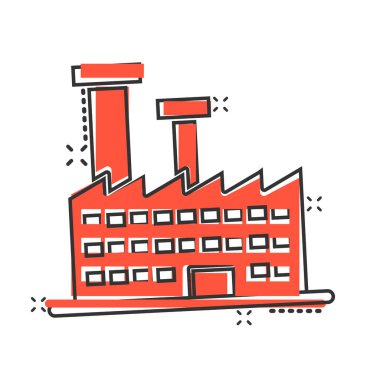 Çizgi roman tarzında bir yapı ikonu. Kentin gökdelen dairesi beyaz izole edilmiş arka planda vektör çizimi. Şehir kulesi su sıçrama etkisi iş konsepti.