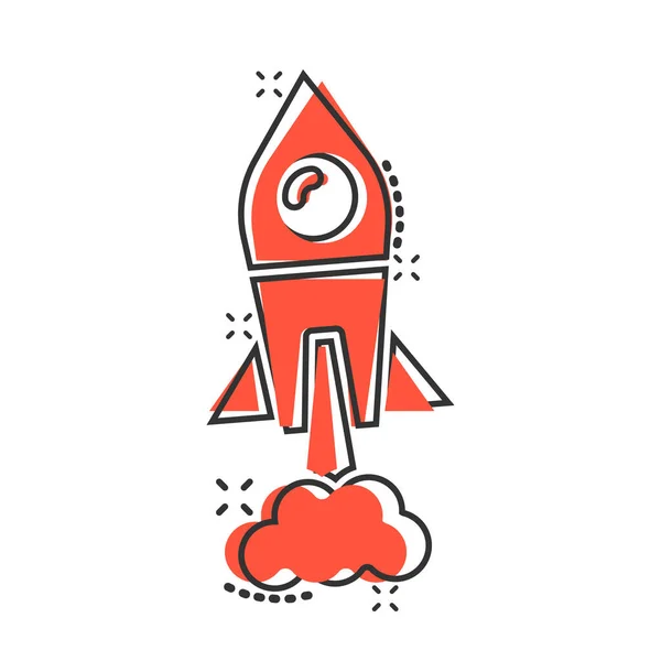 Rocket Icoon Stripstijl Ruimteschip Lancering Cartoon Vector Illustratie Witte Geïsoleerde — Stockvector