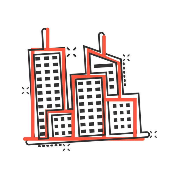 Building Icon Comic Style Town Skyscraper Apartment Cartoon Vector Illustration — Stock Vector