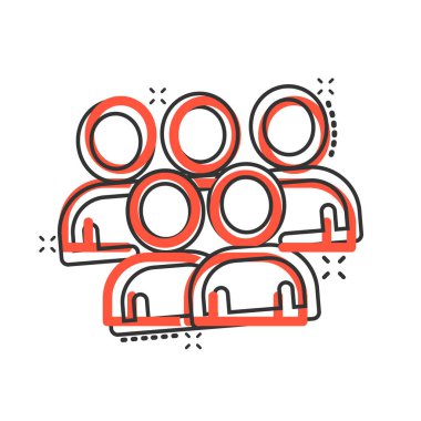 İnsanlar komik bir şekilde iletişim ikonu. İnsanlar beyaz arka planda vektör çizimleri yapıyor. Ortaklık su sıçratma etkisi iş kavramı.