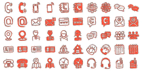 Kontakt Ikonen Som Komisk Stil Telefon Kommunikation Tecknad Vektor Illustration — Stock vektor