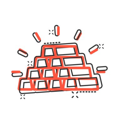 Çizgi roman tarzında altın yığını ikonu. Beyaz izole edilmiş arka planda gümüş tuğlalı vektör çizimi. Metal bankacılık su sıçratma etkisi iş konsepti.