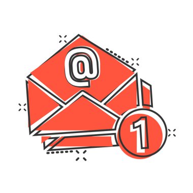Çizgi roman biçiminde e- posta ileti simgesi. Beyaz izole edilmiş arkaplan üzerindeki posta belgesi karikatür vektör çizimi. İleti yazışmaları etki iş kavramını su yüzüne çıkardı.
