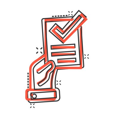 İnsanlar çizgi roman tarzında işaret simgesiyle el ele tutuşuyorlar. Beyaz izole edilmiş arkaplanda çizgi film vektör çizimini kabul et. Onaylama seçimi sıçrama etkisi iş konsepti.