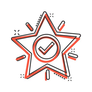 Çizgi roman tarzında yıldız simgesini işaretle. Beyaz izole arkaplandaki favori çizgi film vektör illüstrasyonuna ekle. Yer imi sıçrama etkisi iş konsepti.