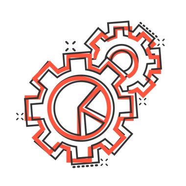 Çizgi roman tarzında çalışma akış çizelgesi simgesi. Beyaz izole arkaplanda diyagram vektör çizimi ile donanım. İşlem organizasyonu sıçrama etkisi iş konsepti.