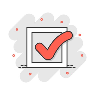 Çizgi film işaretleme simgesi çizgi stili. Onaylanmış resimli resim. Sıçrama işareti iş konsepti.