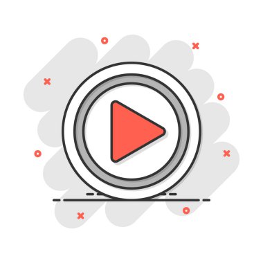 Çizgi film oynatma düğmesi simgesi çizimi resim çizimi. Sıçrama işareti iş konseptine tıklayın.