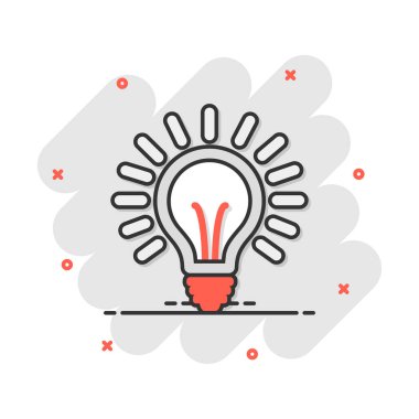 Vektör çizgi film ampul simgesi çizgi roman tarzında. Elektrik tabelaları resimli resim grafiğini yakıyorum. Fikir ampul işi sıçrama etkisi konsepti.