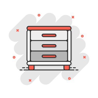 Çizgi roman tarzında vektör karikatür ikonu. Mobilya tabelası resimli resim. Dolap işi sıçrama etkisi konsepti.