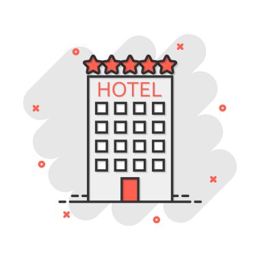 Vektör karikatür otel ikonu. Kule işareti resimli resim. Otel dairesi su sıçratma etkisi konsepti.