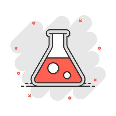 Vektör karikatür kimyasal test tüpü ikonu. Laboratuvar cam resim çizelgesi çizimi. Şişe işi sıçrama etkisi konsepti.