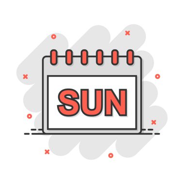 Vektör karikatür pazar takvim sayfası simgesi çizgi roman tarzında. Takvim işareti resimli resim. Pazar gündemi iş sıçrama etkisi kavramı.