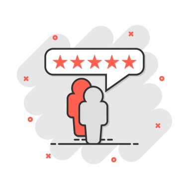 Vektör karikatür müşteri değerlendirmeleri, kullanıcı geribildirim simgesi. Derecelendirme işareti resimtogramı. Yıldızlar işletme sıçrama etkisi kavramı derecelendiriyor.