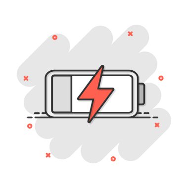 Vektör karikatür şarj seviyesi göstergesi simgesi. Pil tabelalı resimli resim. Toplayıcı iş sıçrama etkisi konsepti.