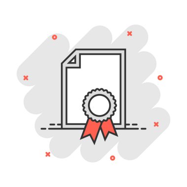 Çizgi roman tarzında vektör karikatür ikonu. Diploma resimli resim imzası. Sertifika belgesi iş sıçrama etkisi kavramı.