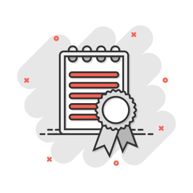 Çizgi roman tarzında vektör karikatür ikonu. Diploma resimli resim imzası. Sertifika belgesi iş sıçrama etkisi kavramı.