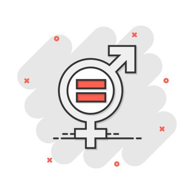 Vektör karikatür cinsiyeti eşittir çizgi roman tarzı bir simge. Erkekler ve kadınlar resimli resim imzalarlar. Seks işi sıçrama etkisi konsepti.