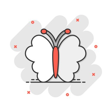 Çizgi roman gibi bir kelebek ikonu. Böcek işareti resimli resim. Kelebek işi sıçrama etkisi konsepti.