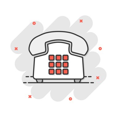 Çizgi roman tarzında vektör çizgi film ikonu. Telefon işareti resimli resim grafiği. Telefon işi sıçrama etkisi konsepti.